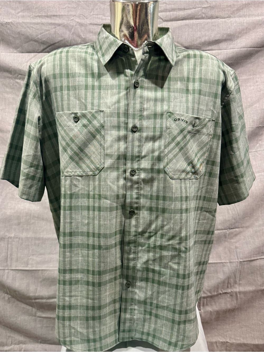 Orvis Light Green Plaid Short-Sleeve Button-Down Shirt